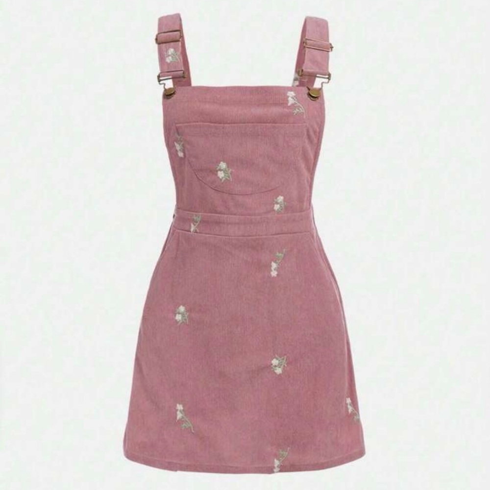 Pink Floral Corduroy Overall Mini Dress